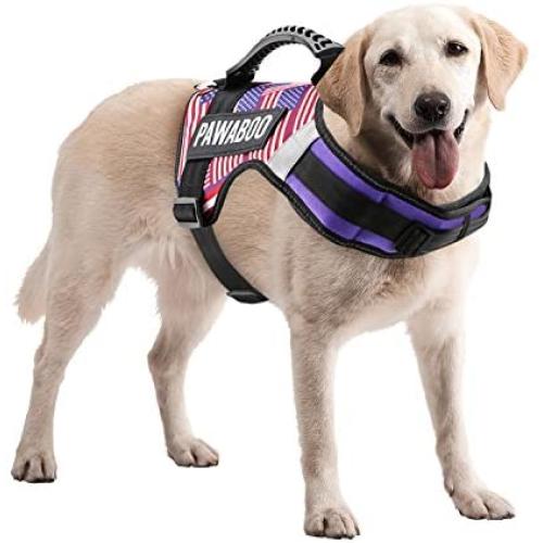PAWABOO Service Dog Vest Harness, Premium Durable Heavy Duty Soft Padded Reflective Dog Vest Harness with 2 Removable Hook and Loop Patches, Strong PVC Handle on Top