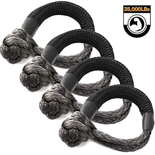 Kohree Synthetic Soft Shackle,7/16 Inch X 20 Inch (35,000lbs Breaking Strength) UHMWPE Soft Shackle Recovery Rope with Protective Sleeve for Sailing 4X4 Truck Jeep Recovery Climbing Towing (4 Pack)