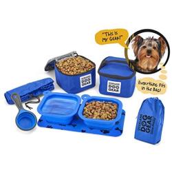 Dog Travel Food Set For Small Dogs (Blue) - 7pk Including Collapsible Bowls, Carriers, Scooper, Place Mat, Bag