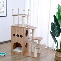 Xinyu Cat Tree Modern Cat Tower Featuring with Fully Sisal Covering Scratching Posts, Deluxe Condos and Large Space Capsule Nest