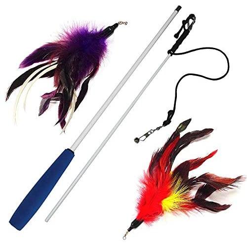 Pet Fit For Life Multi Feather Teaser and Exerciser for Cat and Kitten - Cat Toy Interactive Cat Wand