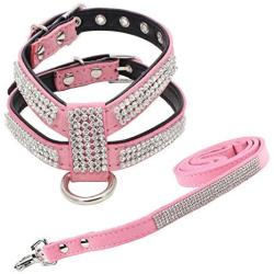 Newtensina Fashion Puppy Harness with Diamantes and Lead Cute Girl Bling Dog Harness with Bling Leash for Small Dogs