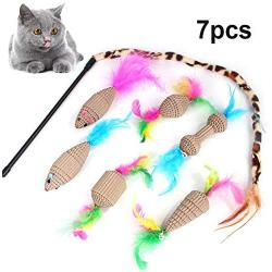 ocijf179 Pet Toy 7Pcs Kitten Corrugated Paper Mouse Cat Stick Feather Funny Interactive Pet Toys - 7pcs