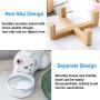 Jerock Ceramic Cat Dog Bowls Raised Food and Water Dish with Anti-Slip Wooden Stand Elevated Round Pet Feeding Bowl Dishwasher Safe & Easy to Clean