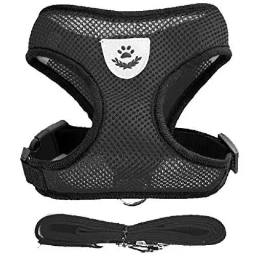 Emoly Soft Mesh Dog Harness Vest, Large Dog Harness, Night Reflective Adjustable Mesh Harness with Padded Vest and Leash(Black) Emoly Soft Mesh Dog Harness Vest, Large Dog Harness, Night Reflective Adjustable Mesh Harness with Padded Vest and Leash(Black)