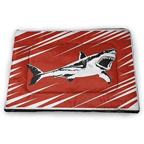 DayDayFun Shark Pet Training Mat Caution Shark Sign Sharp Teeth Animal Ocean Danger Do Not Swim Illustration Insulated Self-Heating Pet Mat Earth Yellow Grey