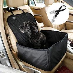 Flow.month Pet Front Seat Cover Pet Booster Seat,Deluxe 2 in 1 Dog Seat Cover for Cars Waterproof Dog Front Seat Cover Pet Bucket Seat Cover with Safety Belt(Black)