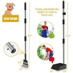 Niubya Poop Scooper for Dogs, Tray and Rake Set with Adjustable Long Handle Metal for Pet Waste Removal, 2 Pack