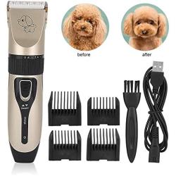 HERCHR Dog Grooming Clippers, USB Rechargeable Adjustable Pet Hair Trimmers with 4 Guard Combs(Without Battery), 1.77 x 7.2in