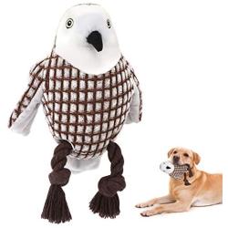 Lewondr Plush Dog Toys, Cute Soft Squeaky Plush Toy for Dogs Quality Corduroy Animated Stuffed Puppy Chew Toy with Squeakers Owl-Shape Interactive Soft Pet Toys for Biting - Coffee & White