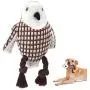 Lewondr Plush Dog Toys, Cute Soft Squeaky Plush Toy for Dogs Quality Corduroy Animated Stuffed Puppy Chew Toy with Squeakers Owl-Shape Interactive Soft Pet Toys for Biting - Coffee & White