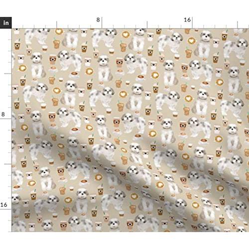 Spoonflower Fabric - Tzu Coffee Cute Toy Breeds Dog Coffees Pet Portrait Printed on Performance Piqué Fabric by The Yard - Performance Athletic Apparel Fashion