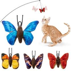 BINGPET Butterfly Catnip Toys for Indoor Cats - Interactive Cat Toys 4 Pack, Refills for Cat Teaser Wand