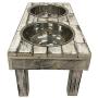 Huntley Pet Berjen Table Elevated Double Bowl Pet Feeder, White Wash