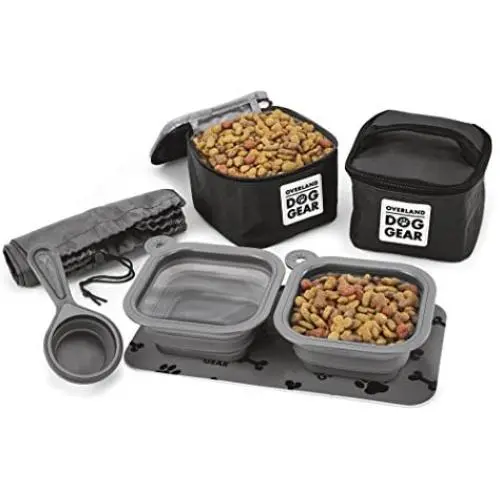 Overland Dog Gear, Dog Travel Bag, Dine Away Bag for Small Dogs, Includes Lined Food Carriers and 2 Collapsible Dog Bowl, Collapsible Scooper and Placemat, Small, Black Overland Dog Gear, Dog Travel Bag, Dine Away Bag for Small Dogs, Includes Lined Food Carriers and 2 Collapsible Dog Bowl, Collapsible Scooper and Placemat, Small, Black