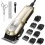 OMORC Dog Clippers with 12V High Power for Thick Coats, Professional Heavy Duty Dog Grooming Kit, Plug-in & Quiet Pet Clippers with 8 Comb Guides, 1 Scissor, 1 Comb, 1 Cleaning Brush