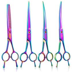 Moontay 7 Inches Dog Grooming Scissors Set, Reversible Thinning, Chunking, Curved, Straight Cat Pet Fur Trimming Blender Chunker Shears for Grooming Full Body, Professional Quality