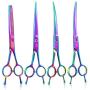 Moontay 7 Inches Dog Grooming Scissors Set, Reversible Thinning, Chunking, Curved, Straight Cat Pet Fur Trimming Blender Chunker Shears for Grooming Full Body, Professional Quality