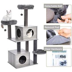 PAWZ Road from 51 to 57 Inches Cat Tree Modern Cat Tower Featuring 2 Super Large Condo, Sturdy Scratching Posts, and Removable Soft Perches