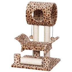 Catry Leopard Print Cat Tree Condo House, 18'' x 18'' x 28'', Brown