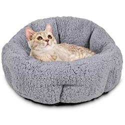 FURTIME Small Dog Bed & Cat Bed, Round Cat Beds for Indoor Cats, Ultra Soft Washable Plush Calming Dog Bed, Self Warming Kitten Puppy Bed with Anti-Slip Bottom, High Walls Design (Standard(20''), Grey)