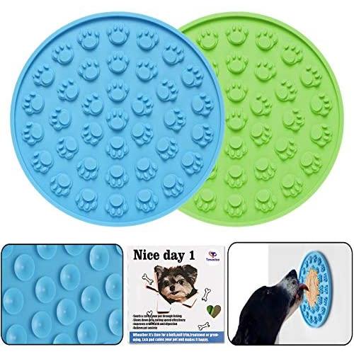 Tewadoo Lick Mat for Dogs, Slow Feeder Dog Bowls as Dog Puzzle Toys Silicone Super Suction Licking Mat for Dogs, Cats Distraction When Bathing, Grooming, Training(2pcs, Blue and Green)
