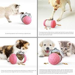 TVMALL Slow Eating Dog Toy Ball Interactive IQ Treat Dispense Dog Toy Tumbler Feeder Pet Cat/Dog Puzzle Training Game Toy Treat Slow Food Ball Easy to Clean Whistle and Garbage Bag (Pink)