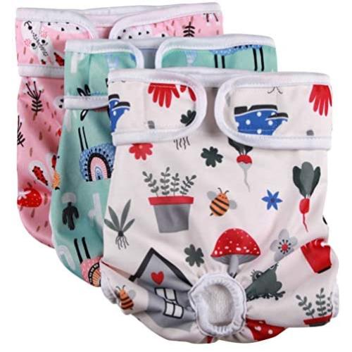 vecomfy Dog Diapers Female for Medium Dogs,(3 Pack) Premium Washable Reusable Leakproof New Born Puppy Nappies,L