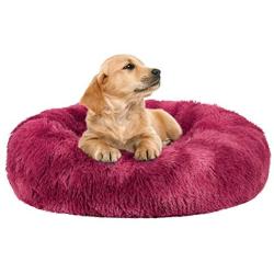 FURTIME Calming Dog Bed Cat Bed Donut Cuddler 16/20/23/30inch Round Anti-Slip Faux Fur Pet Bed for Small Medium Dogs and Cats Anti-Anxiety Fluffy Puppy Bed Washable Orthopedic Dog Bed with Muti-Color