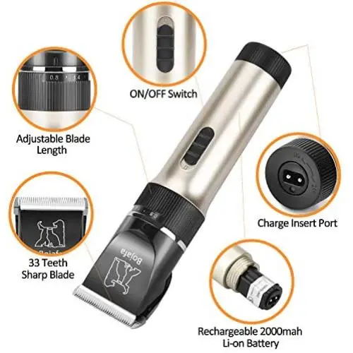 Bojafa Dog Grooming Clippers Kit Cordless Professional Low Noise Quiet