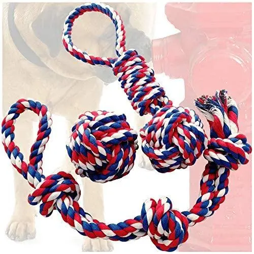Otterly Pets Dog Toys (Big Size 3-Pack) - 23-Inch 3-Knot, 13.5-Inch Handled Rope with Attached Ball, 4-Inch Ball - Tough Durable (Not Indestructible) Ropes Toy Set for Medium to Large Dogs Otterly Pets Dog Toys (Big Size 3-Pack) - 23-Inch 3-Knot, 13.5-Inch Handled Rope with Attached Ball, 4-Inch Ball - Tough Durable (Not Indestructible) Ropes Toy Set for Medium to Large Dogs