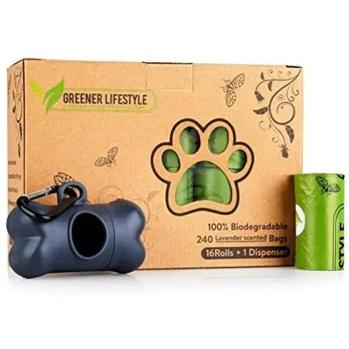 Greener Lifestyle Dog Waste Bags + 1 Dispenser | 240 Lavender Scented, Biodegradable Dog Poop Bags Greener Lifestyle Dog Waste Bags + 1 Dispenser | 240 Lavender Scented, Biodegradable Dog Poop Bags