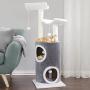 PETMAKER Cat Tree 5 Tier Double Decker Condo 4 Toys 2 Scratching Posts, 44.75'', Gray & White
