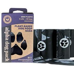 Premium Compostable Plant-based Dog Poop Bags | Earth Friendly | Zero Plastic | 6 Rolls | 90 Bags | Unscented | ASTM D6400 Rated | Rolls fit all standard dispensers