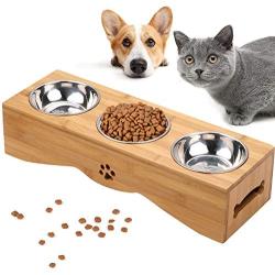 Cat Bowls, Pet Bowl Small Dog and Cat Bowls Stainless Steel Three Bowls Pet Feeder Pet Food Bowl for Cats
