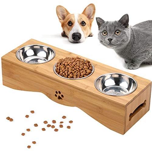 Cat Bowls, Pet Bowl Small Dog and Cat Bowls Stainless Steel Three Bowls Pet Feeder Pet Food Bowl for Cats