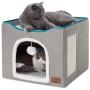 Bedsure Cat Cube, Foldable Cat Cubes for Indoor Cats, Cat House Indoor - Large Cat Bed with Fluffy Ball Hanging and Scratch Pad, 16.5x16.5x14 inches, Grey