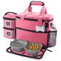 Mobile Dog Gear, Week Away Dog Travel Bag for Small Dogs, Includes Lined Food Carriers and 2 Collapsible Dog Bowl, Pink