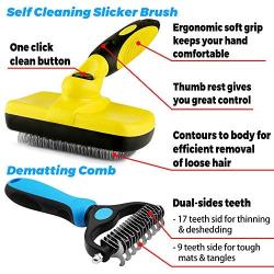Moikin 7 in 1 Professional Pet Grooming Tool Kit Box - Dog & Cat Self Cleaning Wire Slicker Brush, Nail Clippers & File Trimmer, Deshedding Tool, Dematting Comb, Grooming Comb, Undercoat Rake, Glove