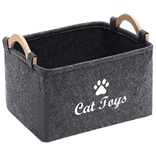 Geyecete CAT Toys Storage Bins - with Wooden Handle, Pet Supplies Storage Basket/Bin Kids Toy Chest Storage Trunk-CAT