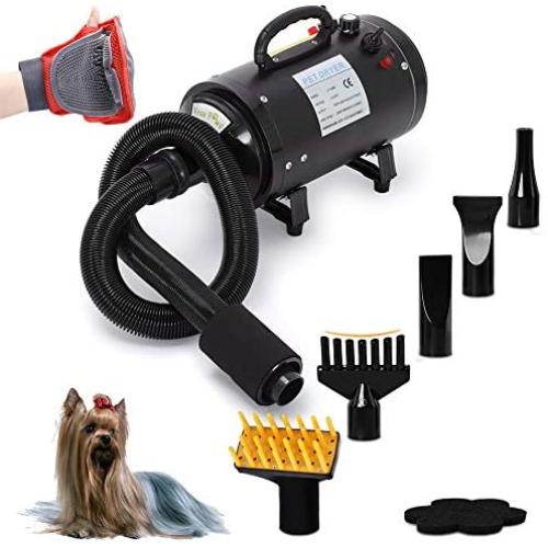 Free Paws Dog Dryer 4.0 HP 2 Speed Adjustable Heat Temperature Pet Dog Grooming Hair Dryer Blower Professional with 5 Different Nozzles and a Shower Massage Glove