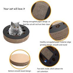 Tfwadmx Cat Round Scratch Pad, Cat Scratch Board Lounge Bed Ball Track Turbo Toy Interactive Scratcher with Cat Teaser Toy