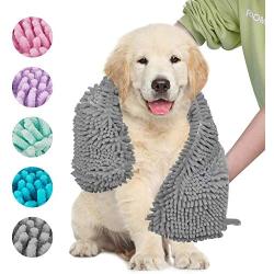 Dociote Dog Towel Ultra Absorbent Super Shammy with Hand Pockets, Quick Dry Soft Microfiber Chenille Material Pet Bath Towels for Large, Medium, Small Dogs and Cats - Durable 33.5 x 23.5 inches