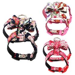 ocijf179 Pet Puppy Dog Adjustable Flower Print Bowknot Vest Chest Strap Walking Harness - Black M