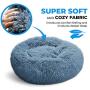 Whiskers & Friends Cat Dog Bed Calming Soft Plush Faux Fur Shag Donut Comfort Cuddler Improve Sleep - Up to 25 Pounds - Gentle Delicate Wash, Air Delicate Dry (Navy-Gray)