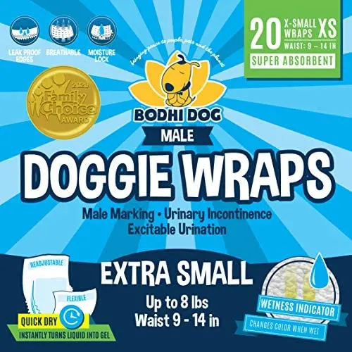 Bodhi Dog Disposable Male Dog Wraps | 20 Premium Quality Adjustable Doggie Wraps with Moisture Control and Wetness Indicator | 20 Count Bodhi Dog Disposable Male Dog Wraps | 20 Premium Quality Adjustable Doggie Wraps with Moisture Control and Wetness Indicator | 20 Count