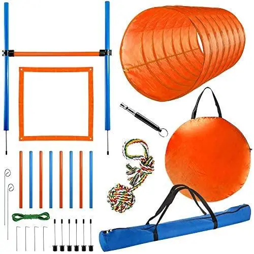 CHEERING PET Dog Agility Equipment, 28 Piece Dog Obstacle Course for Training and Interactive Play Includes Dog Agility Tunnel, Adjustable Hurdles, Poles, Whistle, Rope Toy with Carrying Case CHEERING PET Dog Agility Equipment, 28 Piece Dog Obstacle Course for Training and Interactive Play Includes Dog Agility Tunnel, Adjustable Hurdles, Poles, Whistle, Rope Toy with Carrying Case