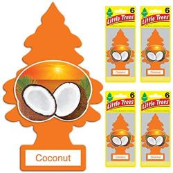 LITTLE TREES Car Air Freshener I Hanging Tree Provides Long Lasting Scent for Auto or Home I Coconut, 24 Count, (4) 6-Packs