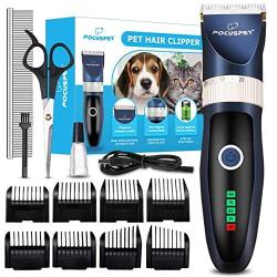 FOCUSPET Dog Hair Clippers,Pet Hair Trimmer for Small Medium Large Dogs and Cats Rechargeable Cordless Professional Pets Grooming Clippers, Low Noise Pet Grooming Clipper Trimmer Kit,LED Screen