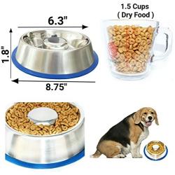 Mr. Peanuts Stainless Steel Interactive Slow Feed Dog Bowl with a Newly Improved Bonded Silicone Base, Fun Healthy Bloat Stop Feeder